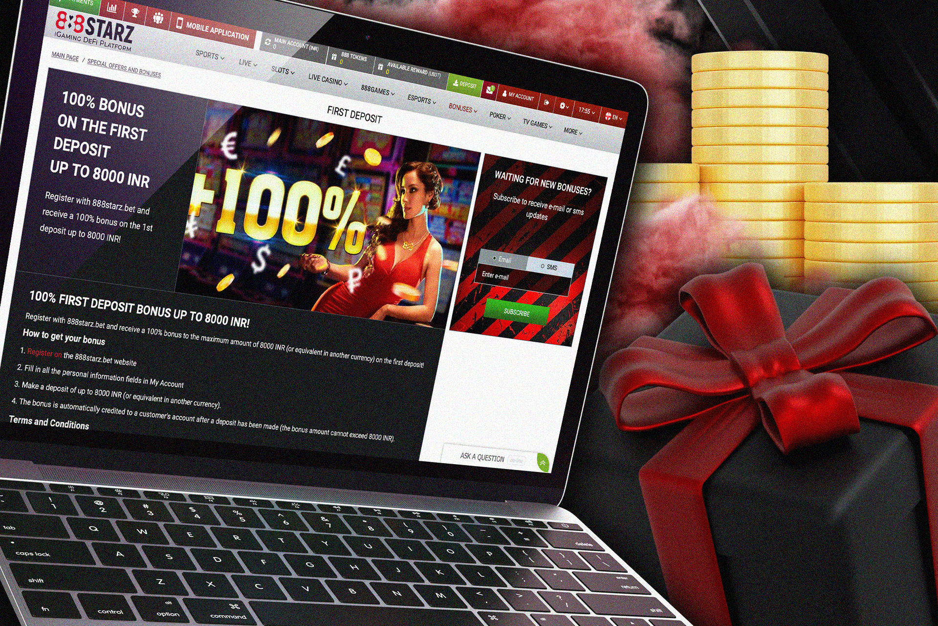 You can get a 100% bonus after the registration and the first deposit.